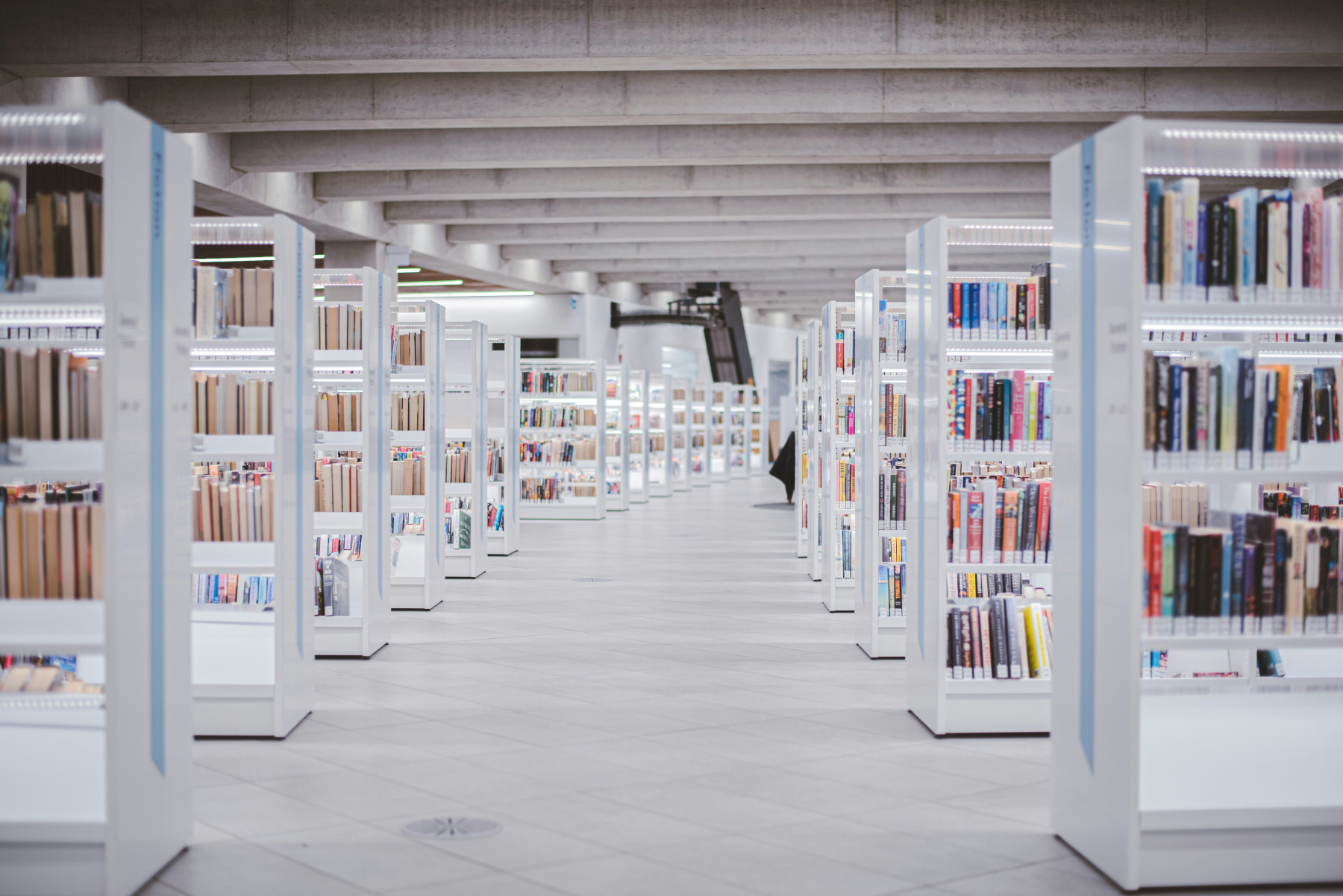 long library corridor all white